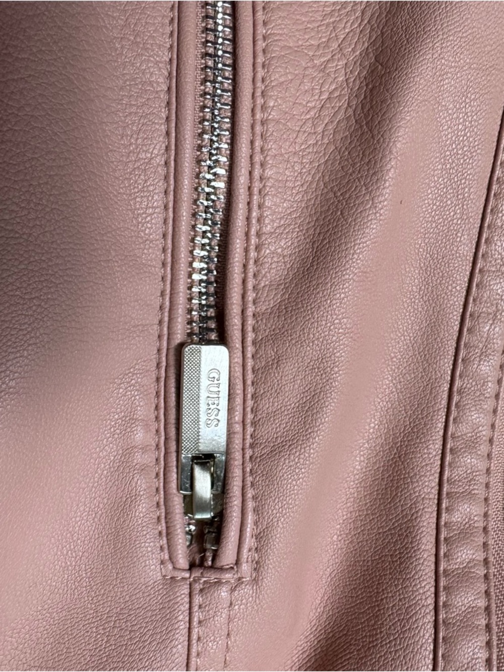 GUESS Pink Moto Jacket Small Faux Leather Blush Biker Style Zip Up - Picture 7 of 10